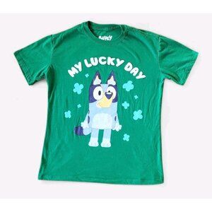 Bluey St. Patrick's Day Cartoon Dog Shirt XXS Lucky Day Graphic Clover Shamrock